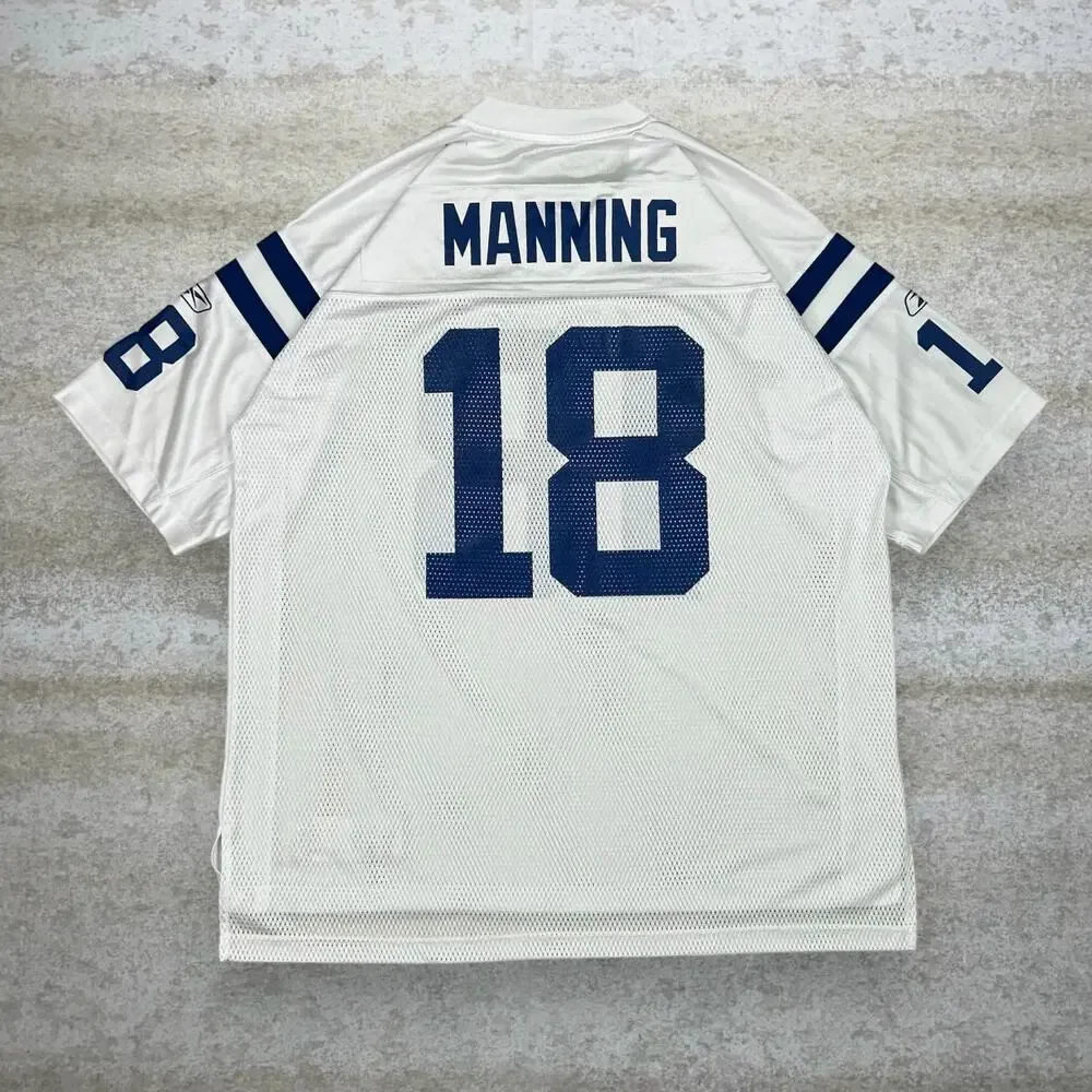 Peyton Manning Indianapolis Colts Jersey Reebok White Polyester Blue On Field